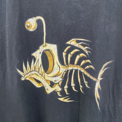 古着 used　Stedman　半袖デザインプリントTシャツ　スケルトン　魚　骨　Fish bone　黒　Lサイズ
