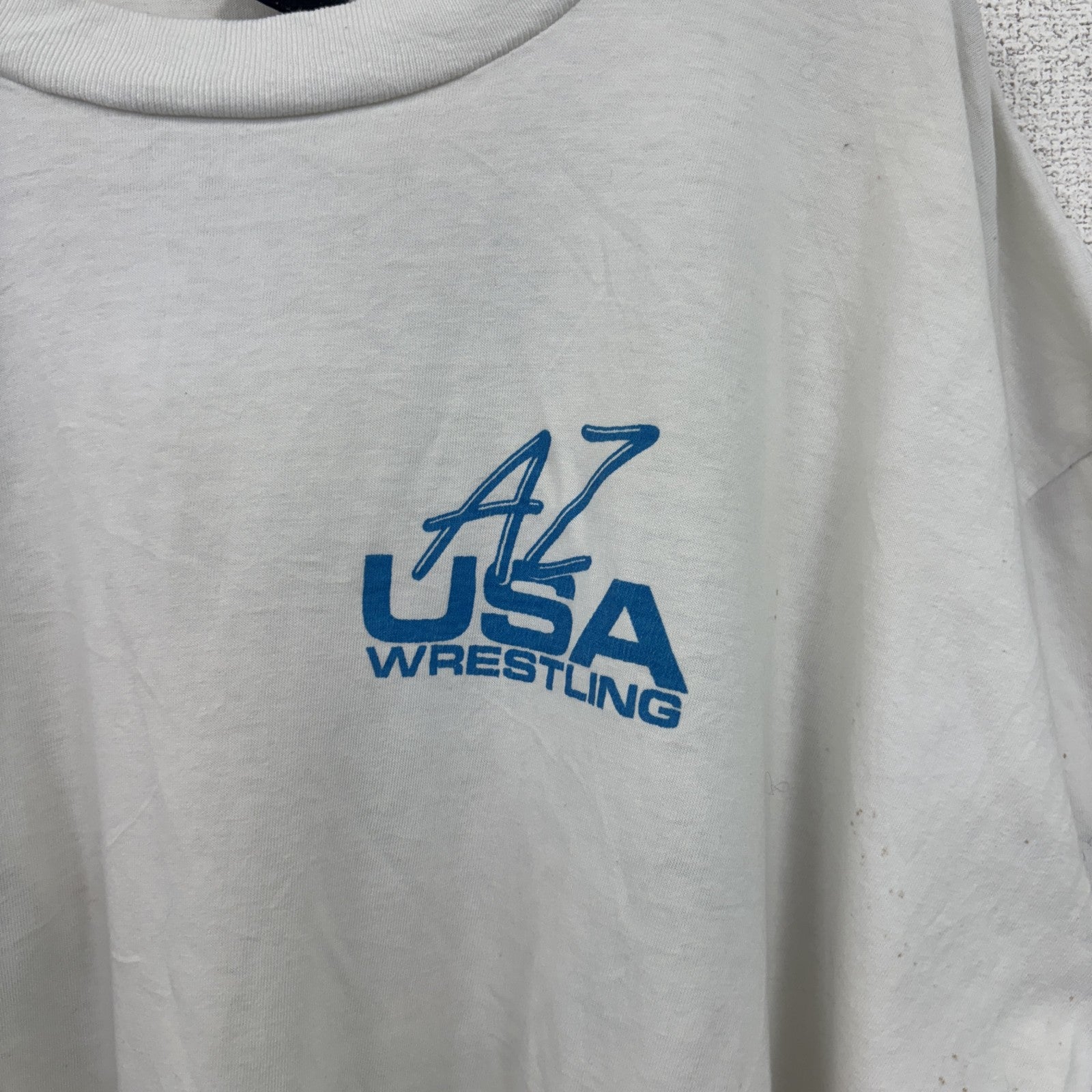 古着 used　90s　半袖ワンポイントTシャツ　バックプリント　シングルステッチ　ヴィンテージ　白　2XLサイズ