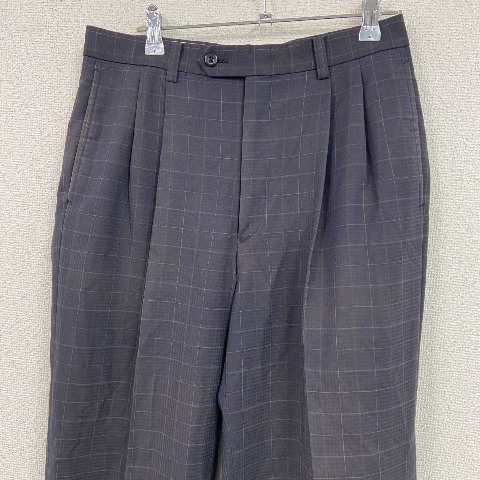 BURBERRY GOLF　バーバリーゴルフ　テーパードパンツ　ジップフライ　チェック柄　紺　ネイビー