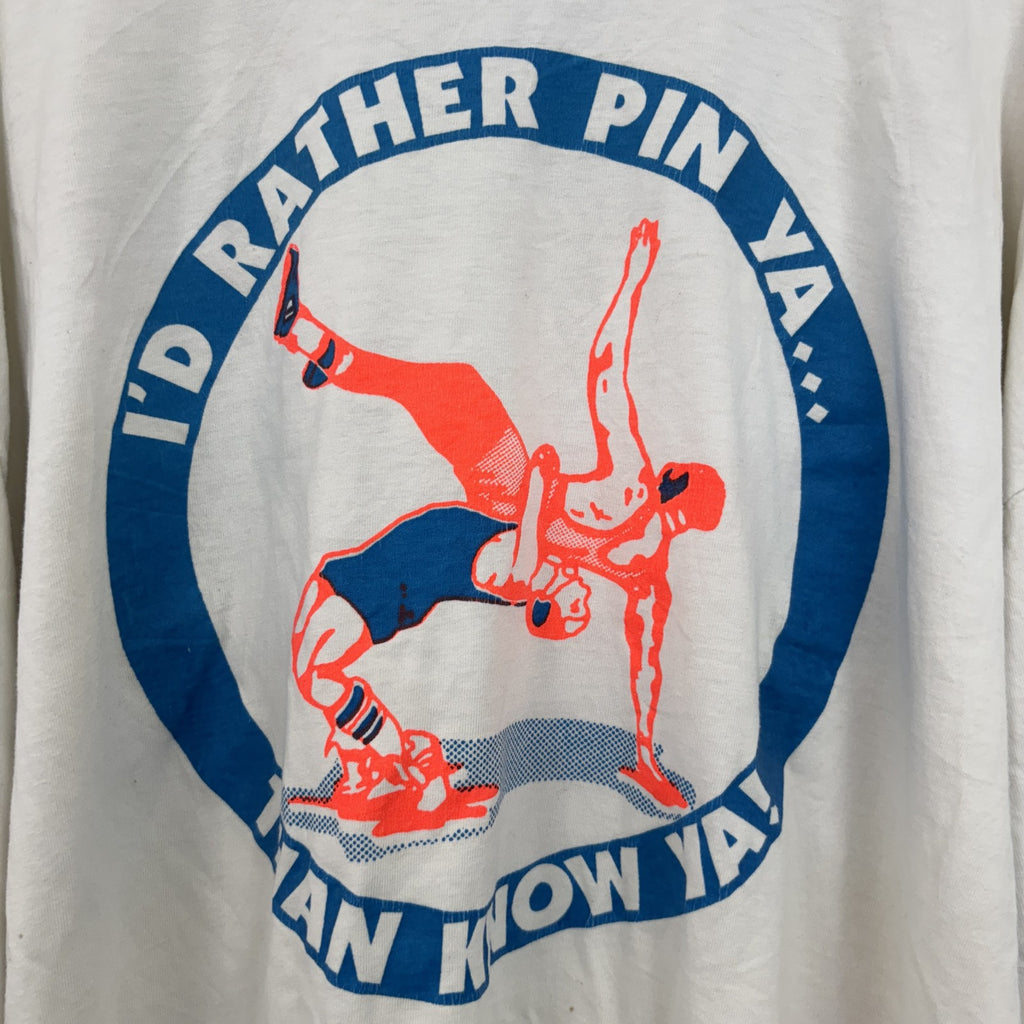 古着 used　90s　半袖ワンポイントTシャツ　バックプリント　シングルステッチ　ヴィンテージ　白　2XLサイズ