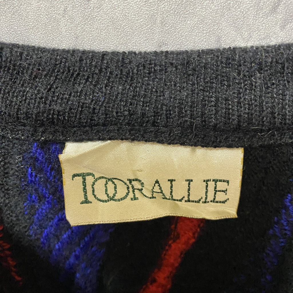 古着　used　TOORALLIE　長袖3Dニット　セーター　マルチカラー　総柄　縦稿立体　クルーネック　秋冬服　XSサイズ