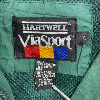 80s　ViaSport　アノラックパーカー　ハーフジッププルオーバージャケット　比翼仕立て　グリーン　Lサイズ