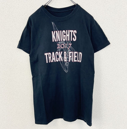 古着 used　半袖プリントTシャツ　クルーネック　KNIGHTS TRACK&FIELD　カジュアル　黒　Mサイズ