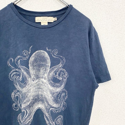 古着 used　H&M　エイチアンドエム　半袖ビッグプリントTシャツ　オクトパス　タコ　クルーネック　ネイビー　Mサイズ