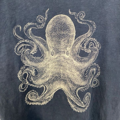 古着 used　H&M　エイチアンドエム　半袖ビッグプリントTシャツ　オクトパス　タコ　クルーネック　ネイビー　Mサイズ