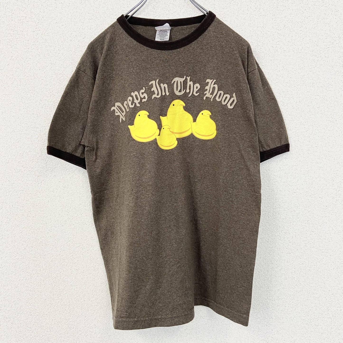 古着 used　TNT TRAU&LOEVNER　半袖プリントリンガーTシャツ　クルーネック　アヒル　メキシコ製　茶色　Mサイズ