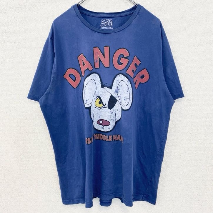 古着 used　DANGER MOUSE　デンジャーマウス　半袖キャラクタープリントTシャツ　ネズミ　ネイビー　2XLサイズ
