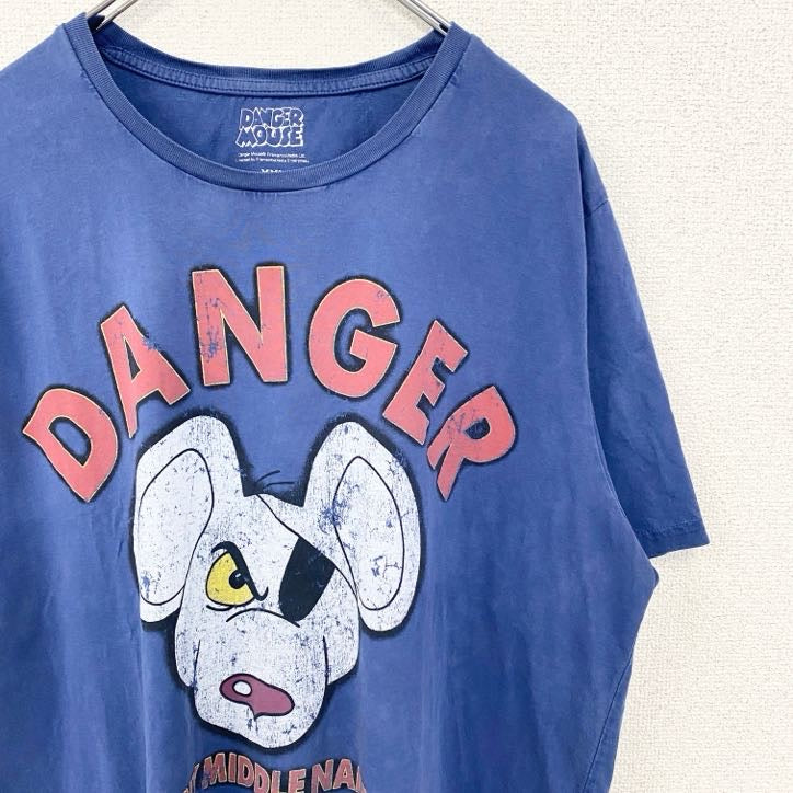 古着 used　DANGER MOUSE　デンジャーマウス　半袖キャラクタープリントTシャツ　ネズミ　ネイビー　2XLサイズ