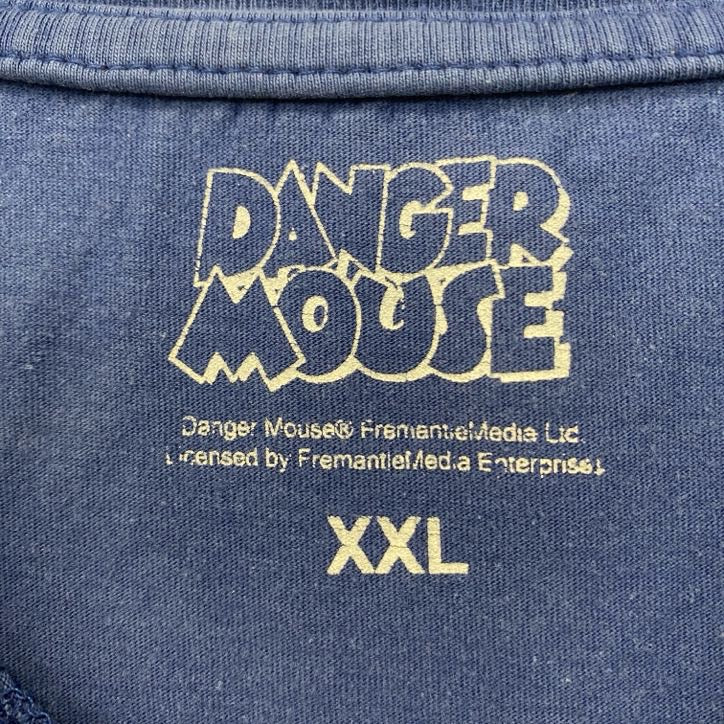 古着 used　DANGER MOUSE　デンジャーマウス　半袖キャラクタープリントTシャツ　ネズミ　ネイビー　2XLサイズ