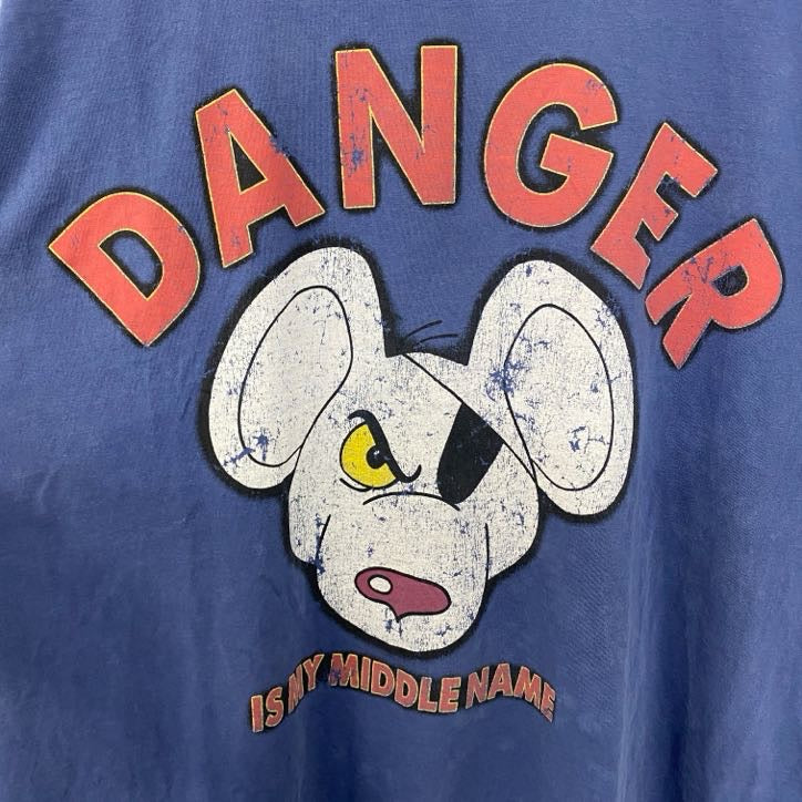 古着 used　DANGER MOUSE　デンジャーマウス　半袖キャラクタープリントTシャツ　ネズミ　ネイビー　2XLサイズ