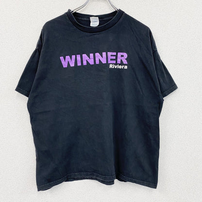DELTA　デルタ　半袖プリントパロディTシャツ　WINNERTシャツ　英字プリント　クルーネック　黒　ブラック　XLサイズ