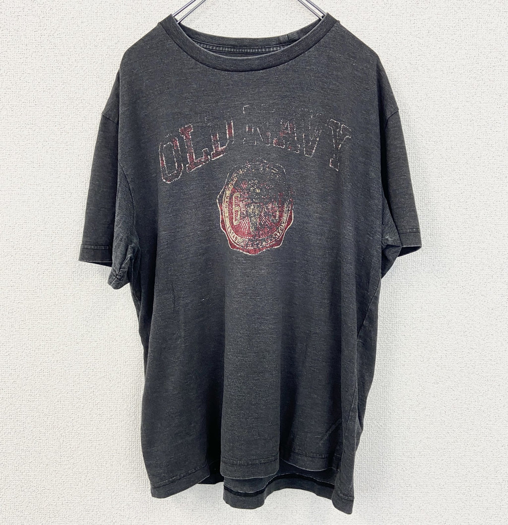 古着 used　OLD NAVY　オールドネイビー　半袖ダメージプリントTシャツ　クルーネック　カジュアル　グレー　Lサイズ