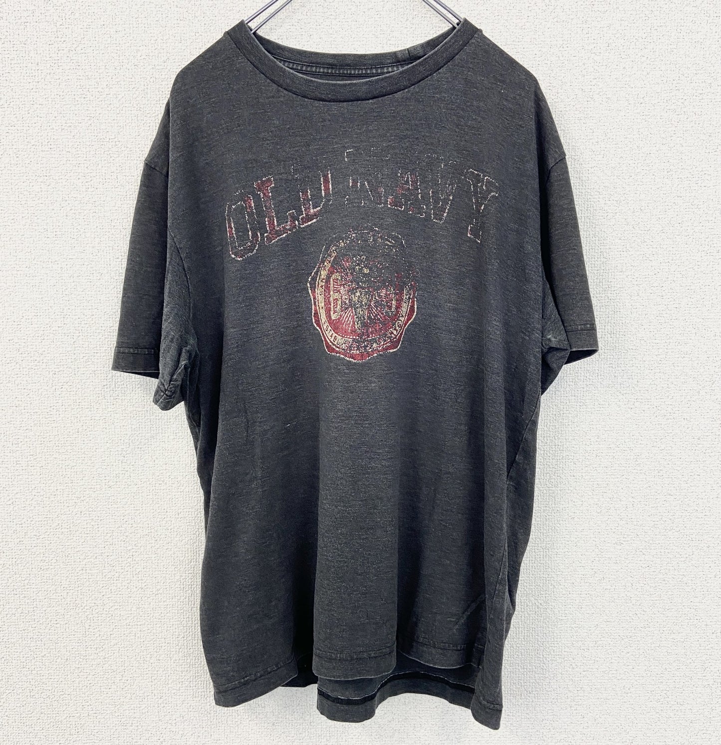 古着 used　OLD NAVY　オールドネイビー　半袖ダメージプリントTシャツ　クルーネック　カジュアル　グレー　Lサイズ