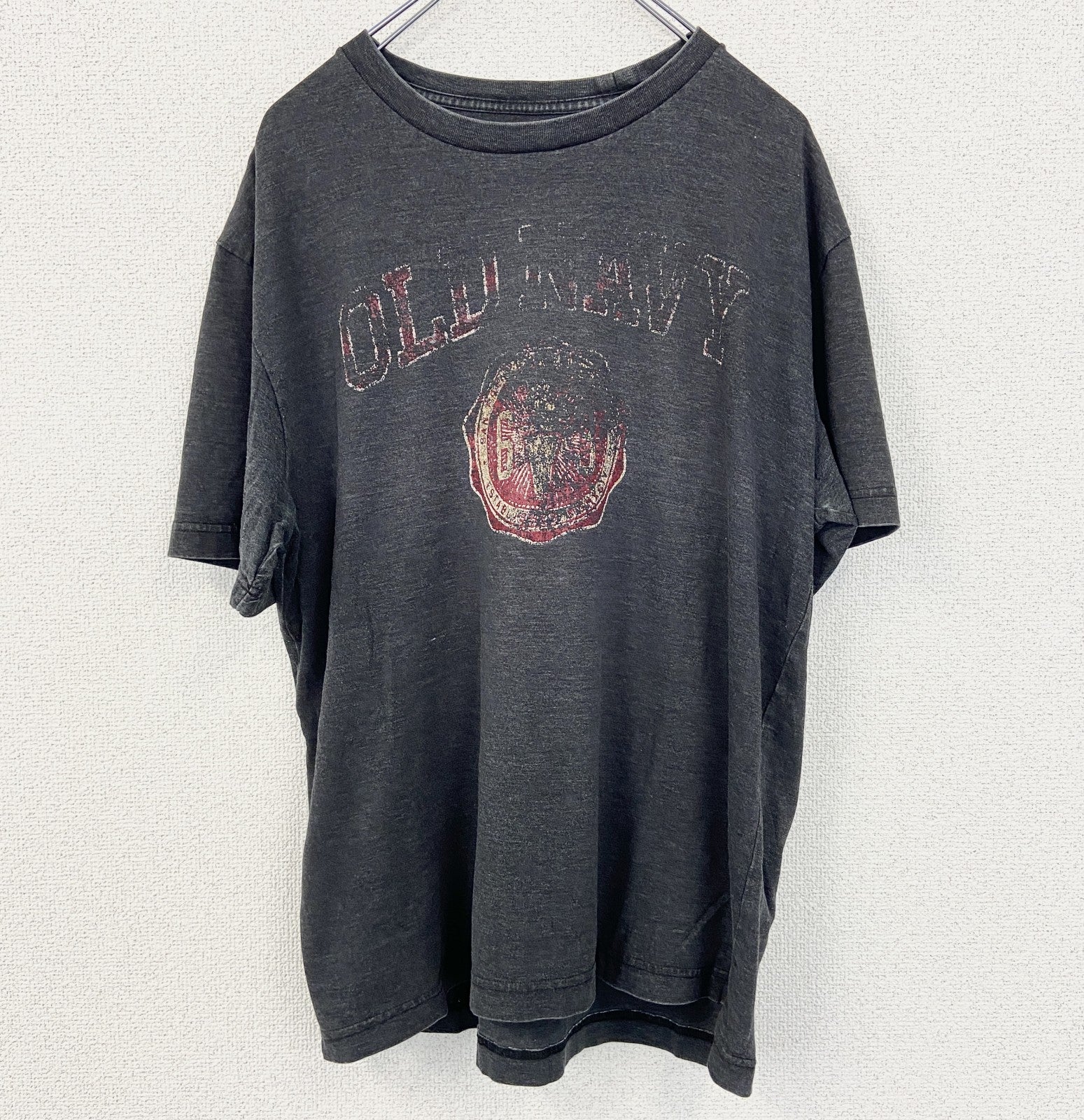 古着 used　OLD NAVY　オールドネイビー　半袖ダメージプリントTシャツ　クルーネック　カジュアル　グレー　Lサイズ