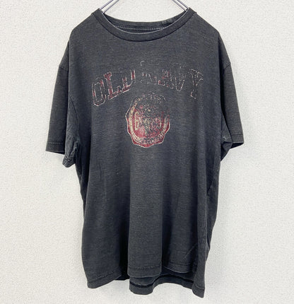 古着 used　OLD NAVY　オールドネイビー　半袖ダメージプリントTシャツ　クルーネック　カジュアル　グレー　Lサイズ