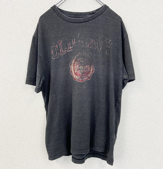 古着 used　OLD NAVY　オールドネイビー　半袖ダメージプリントTシャツ　クルーネック　カジュアル　グレー　Lサイズ