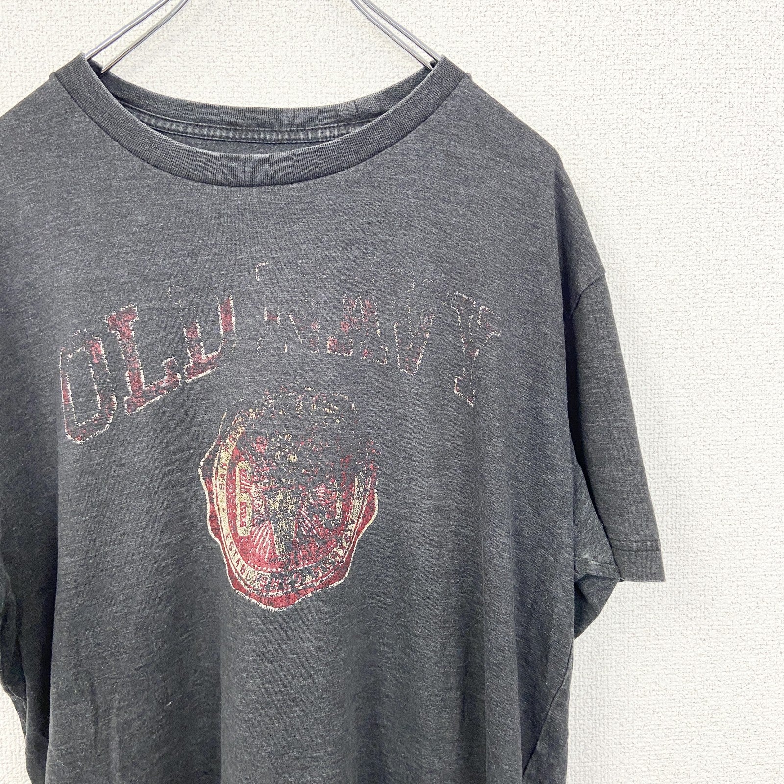古着 used　OLD NAVY　オールドネイビー　半袖ダメージプリントTシャツ　クルーネック　カジュアル　グレー　Lサイズ