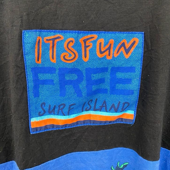 古着 used　半袖切り替えデザインTシャツ　SURFING　サーフィン　黒　青　黄色　シングルステッチ　90s　春夏服　Lサイズ