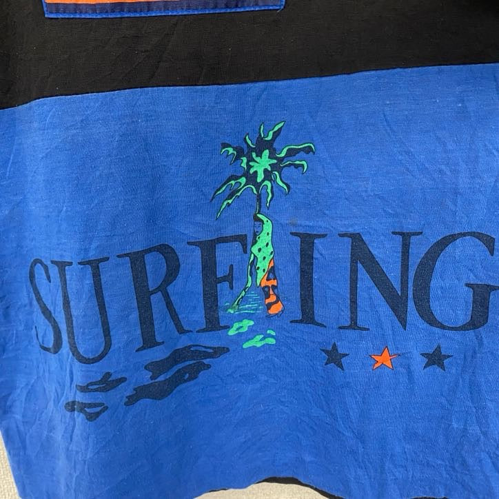 古着 used　半袖切り替えデザインTシャツ　SURFING　サーフィン　黒　青　黄色　シングルステッチ　90s　春夏服　Lサイズ