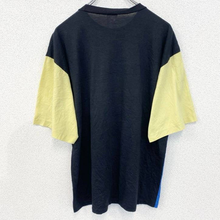 古着 used　半袖切り替えデザインTシャツ　SURFING　サーフィン　黒　青　黄色　シングルステッチ　90s　春夏服　Lサイズ