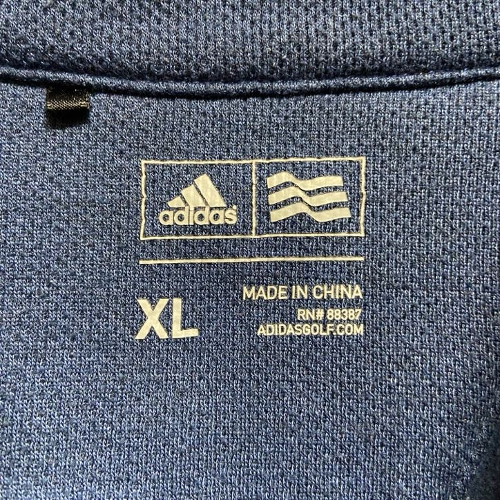 古着 used　adidas　アディダス　長袖ハーフジップワンポイント刺繍スウェット　トレーナー　ブルドッグ　ネイビー　XLサイズ
