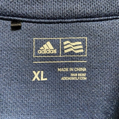 古着 used　adidas　アディダス　長袖ハーフジップワンポイント刺繍スウェット　トレーナー　ブルドッグ　ネイビー　XLサイズ