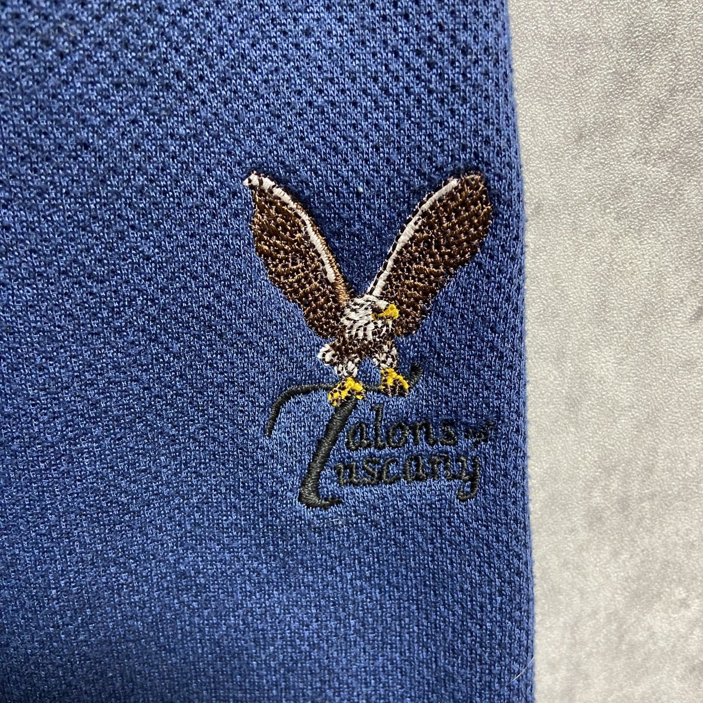 古着 used　adidas　アディダス　長袖ハーフジップワンポイント刺繍スウェット　トレーナー　ブルドッグ　ネイビー　XLサイズ