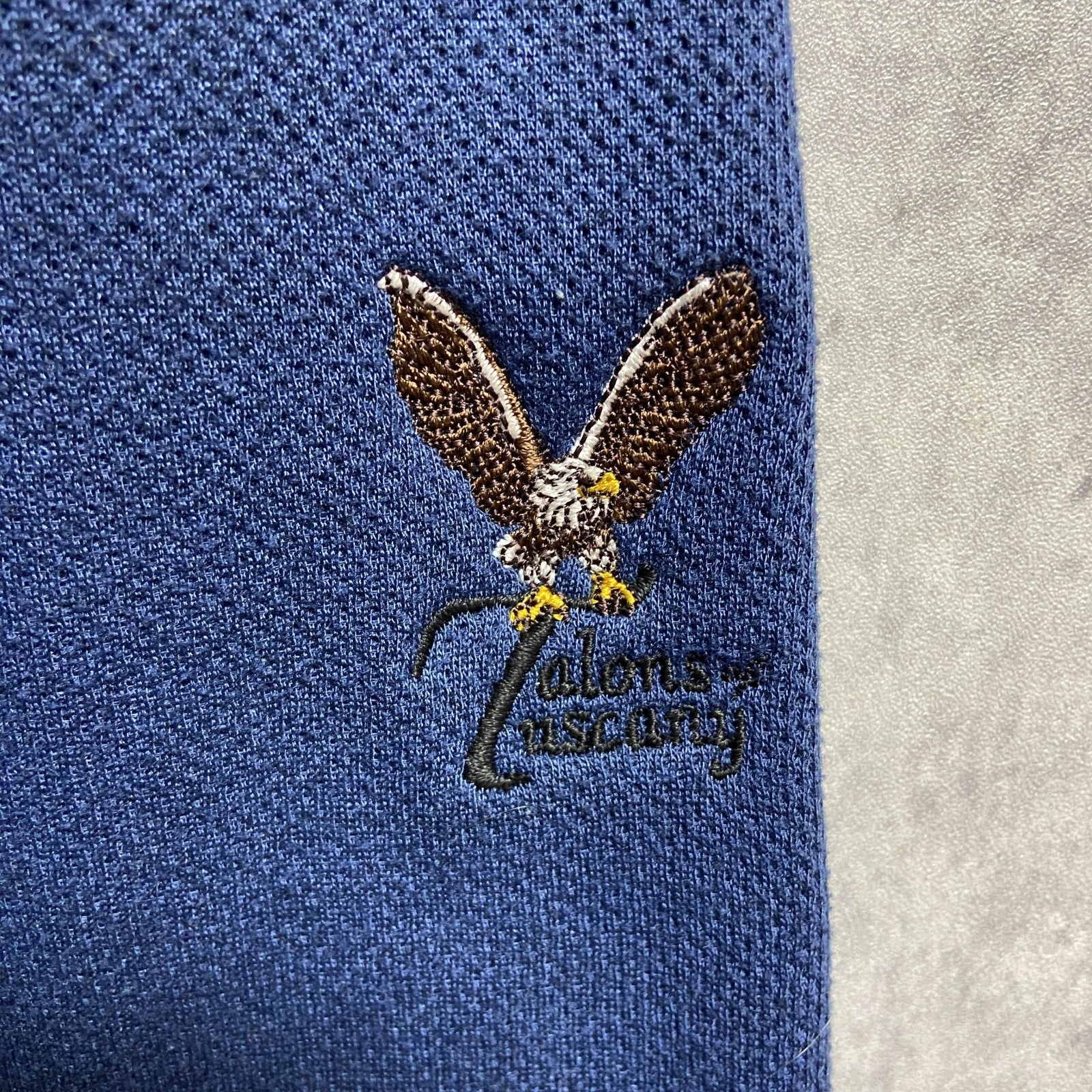 古着 used　adidas　アディダス　長袖ハーフジップワンポイント刺繍スウェット　トレーナー　ブルドッグ　ネイビー　XLサイズ