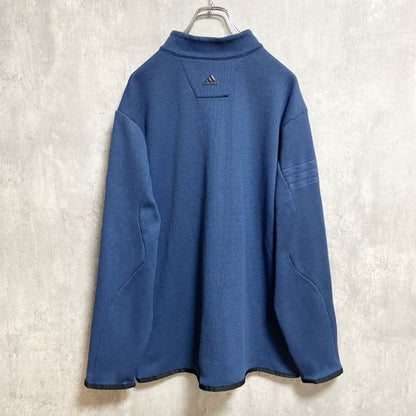 古着 used　adidas　アディダス　長袖ハーフジップワンポイント刺繍スウェット　トレーナー　ブルドッグ　ネイビー　XLサイズ