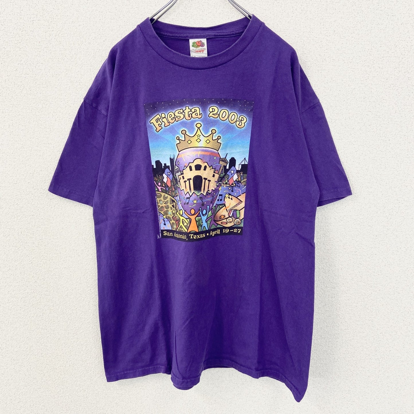 古着 used　FRUIT OF THE LOOM　半袖プリントTシャツ　ビッグT　クルーネック　00s Y2K　紫　XLサイズ