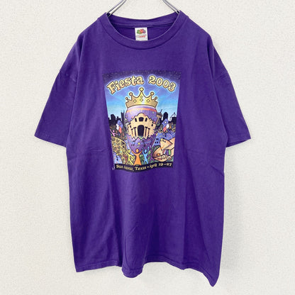古着 used　FRUIT OF THE LOOM　半袖プリントTシャツ　ビッグT　クルーネック　00s Y2K　紫　XLサイズ