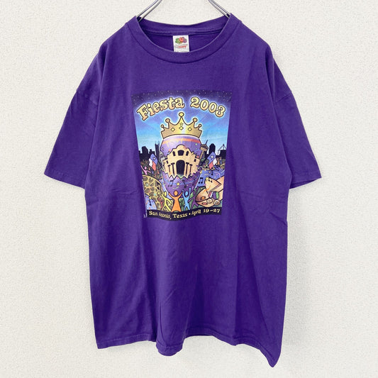 古着 used　FRUIT OF THE LOOM　半袖プリントTシャツ　ビッグT　クルーネック　00s Y2K　紫　XLサイズ