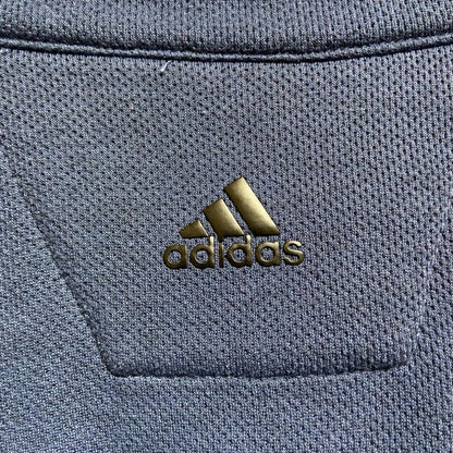 古着 used　adidas　アディダス　長袖ハーフジップワンポイント刺繍スウェット　トレーナー　ブルドッグ　ネイビー　XLサイズ