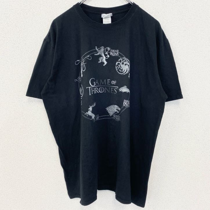 古着 used　GAME OF THRONES　ゲームオブスローンズ　半袖デザインプリントTシャツ　海外ドラマ　黒　XLサイズ