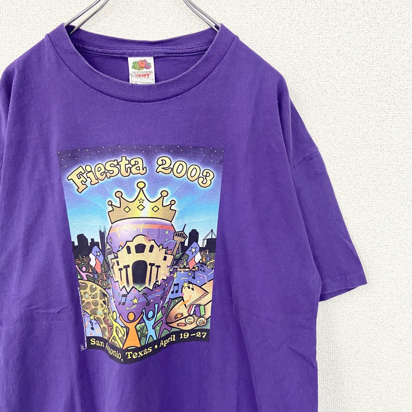 古着 used　FRUIT OF THE LOOM　半袖プリントTシャツ　ビッグT　クルーネック　00s Y2K　紫　XLサイズ