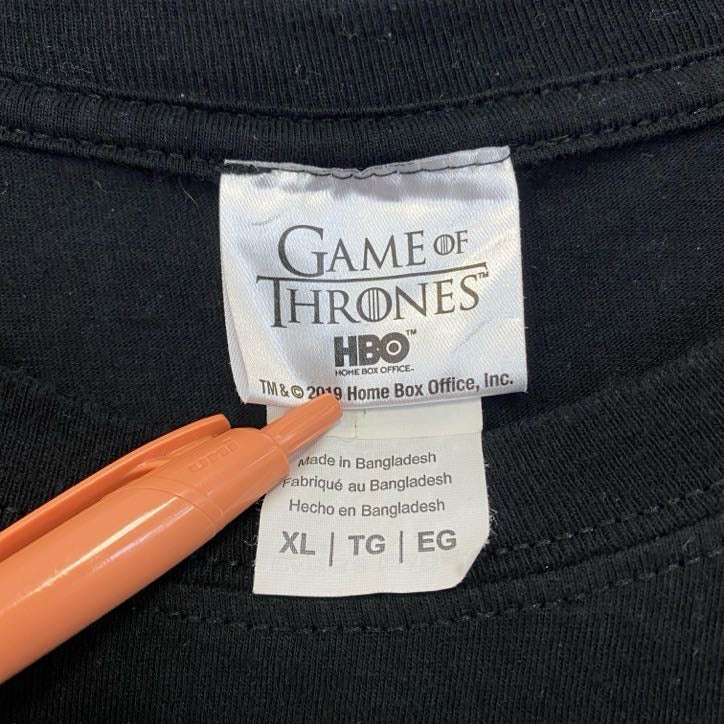 古着 used　GAME OF THRONES　ゲームオブスローンズ　半袖デザインプリントTシャツ　海外ドラマ　黒　XLサイズ