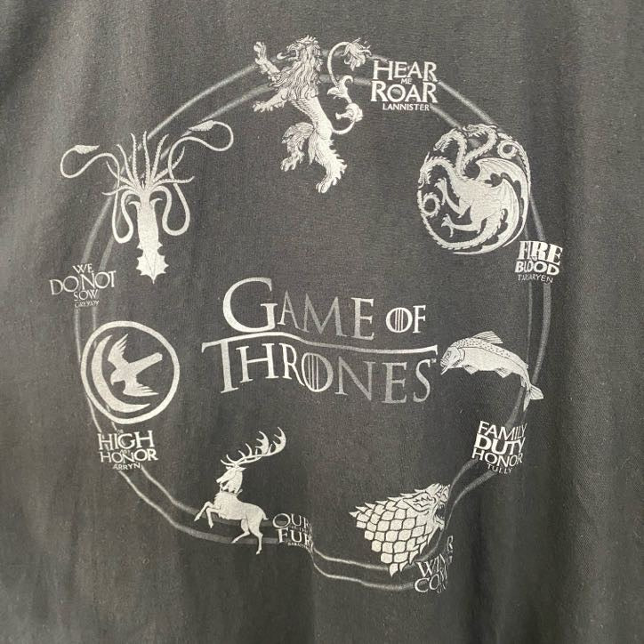 古着 used　GAME OF THRONES　ゲームオブスローンズ　半袖デザインプリントTシャツ　海外ドラマ　黒　XLサイズ