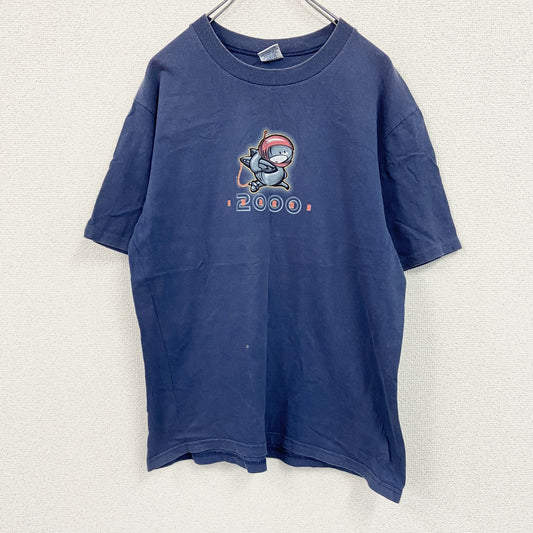 00s　CRAZY SHIRT　半袖プリントアニマルＴシャツ　シングルステッチ　ヴィンテージ　紺　ネイビー　Mサイズ