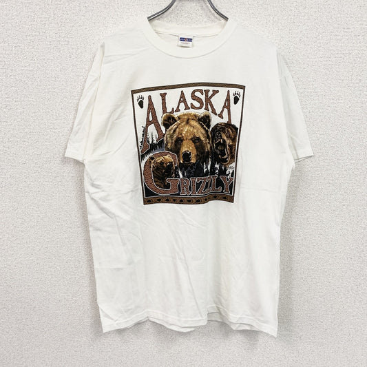 JERZEES　ジャージーズ　半袖プリントアニマルTシャツ　アーチプリント　熊　足跡　白　ホワイト　Lサイズ