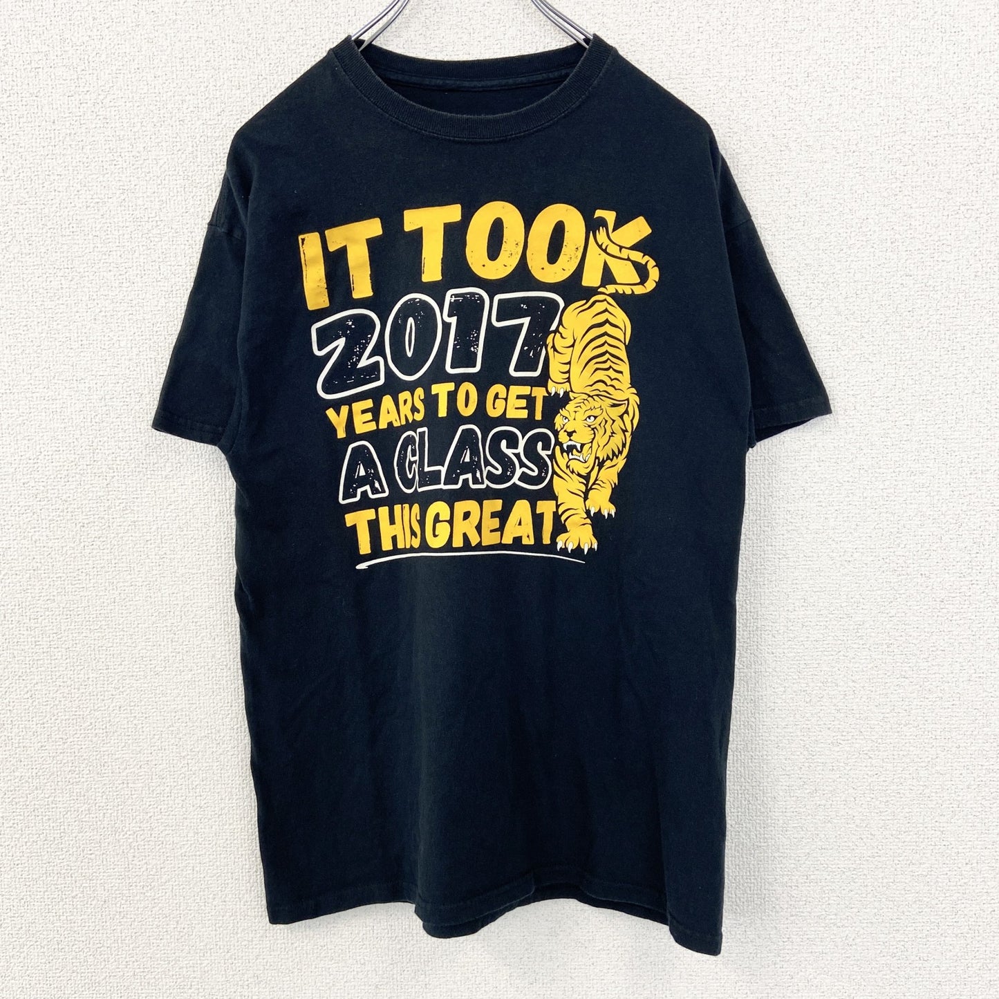 古着 used　ノーブランド　半袖プリントデザインTシャツ　ケラー ミドル スクール　虎　クルーネック　カジュアル　黒　Mサイズ