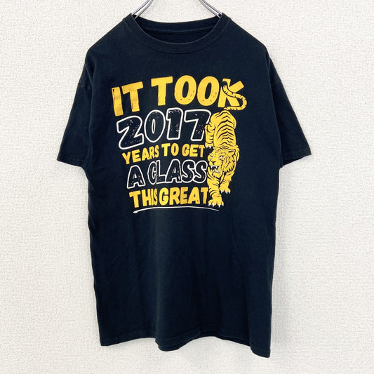 古着 used　ノーブランド　半袖プリントデザインTシャツ　ケラー ミドル スクール　虎　クルーネック　カジュアル　黒　Mサイズ