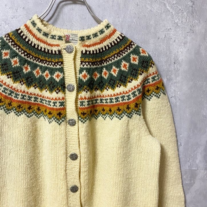 ～80s　Husfliden　ノルウェー製　ヴィンテージ　長袖カーディガン　ニットセーター　ノルディック　Mサイズ