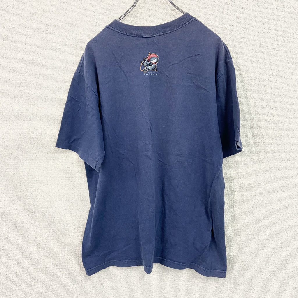 00s　CRAZY SHIRT　半袖プリントアニマルＴシャツ　シングルステッチ　ヴィンテージ　紺　ネイビー　Mサイズ