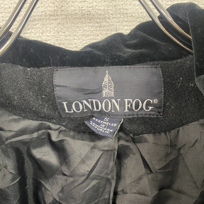 LONDON FOG　ロンドンフォグ　フーデッドコート　ウールコート　比翼仕立て　無地　黒　ブラック　Sサイズ