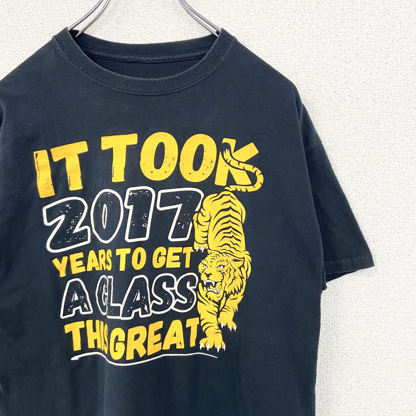 古着 used　ノーブランド　半袖プリントデザインTシャツ　ケラー ミドル スクール　虎　クルーネック　カジュアル　黒　Mサイズ