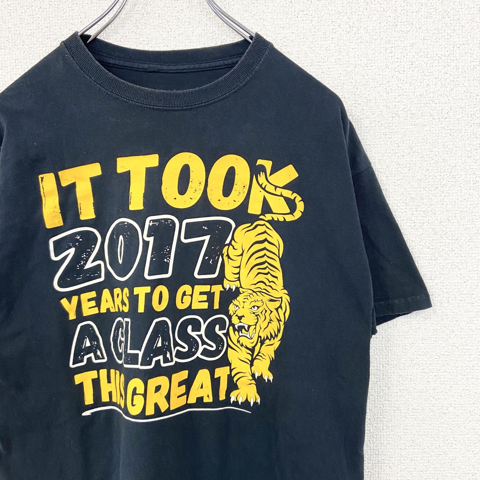 古着 used　ノーブランド　半袖プリントデザインTシャツ　ケラー ミドル スクール　虎　クルーネック　カジュアル　黒　Mサイズ