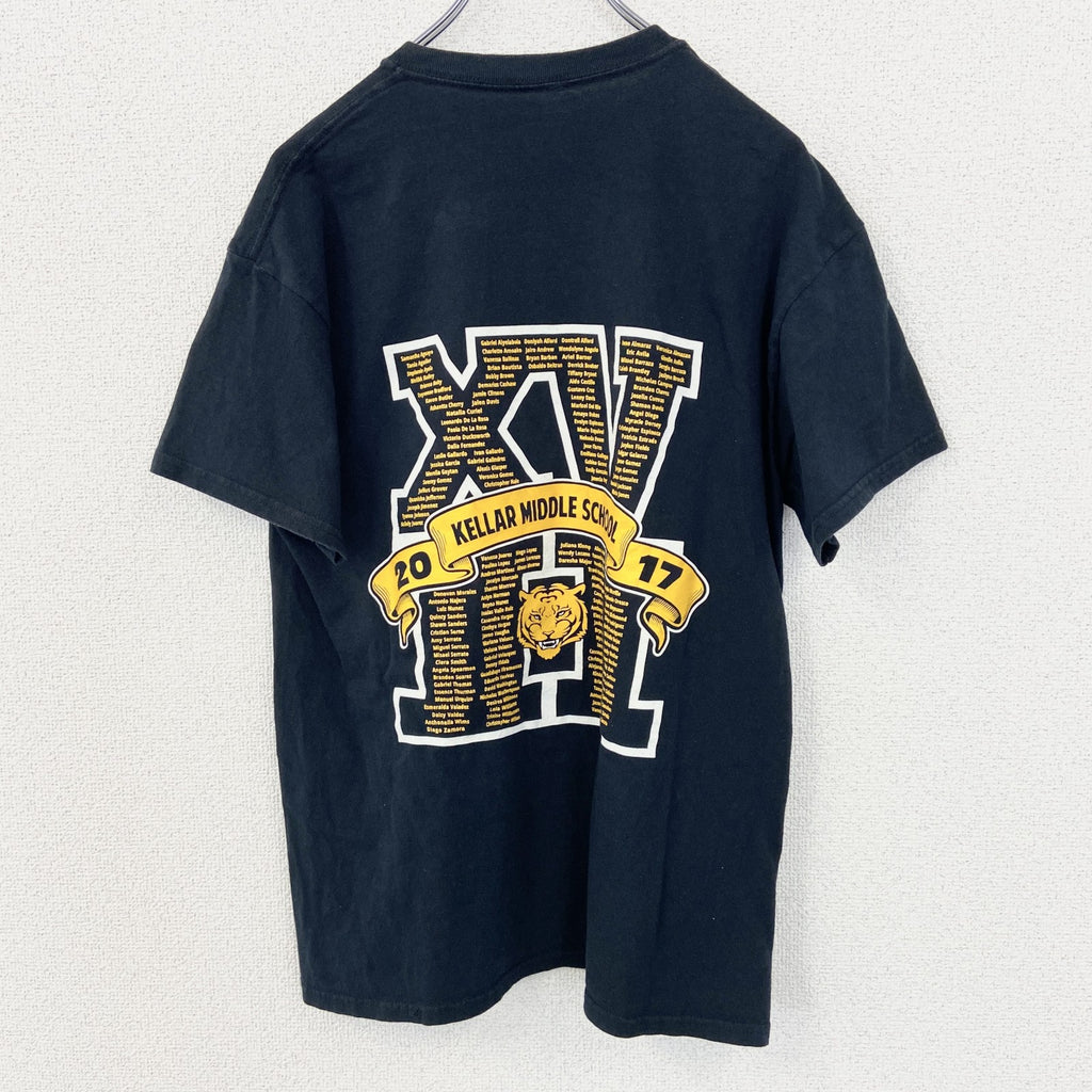 古着 used　ノーブランド　半袖プリントデザインTシャツ　ケラー ミドル スクール　虎　クルーネック　カジュアル　黒　Mサイズ
