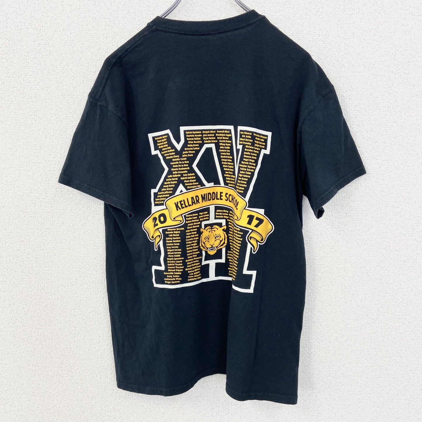 古着 used　ノーブランド　半袖プリントデザインTシャツ　ケラー ミドル スクール　虎　クルーネック　カジュアル　黒　Mサイズ