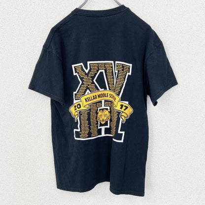 古着 used　ノーブランド　半袖プリントデザインTシャツ　ケラー ミドル スクール　虎　クルーネック　カジュアル　黒　Mサイズ