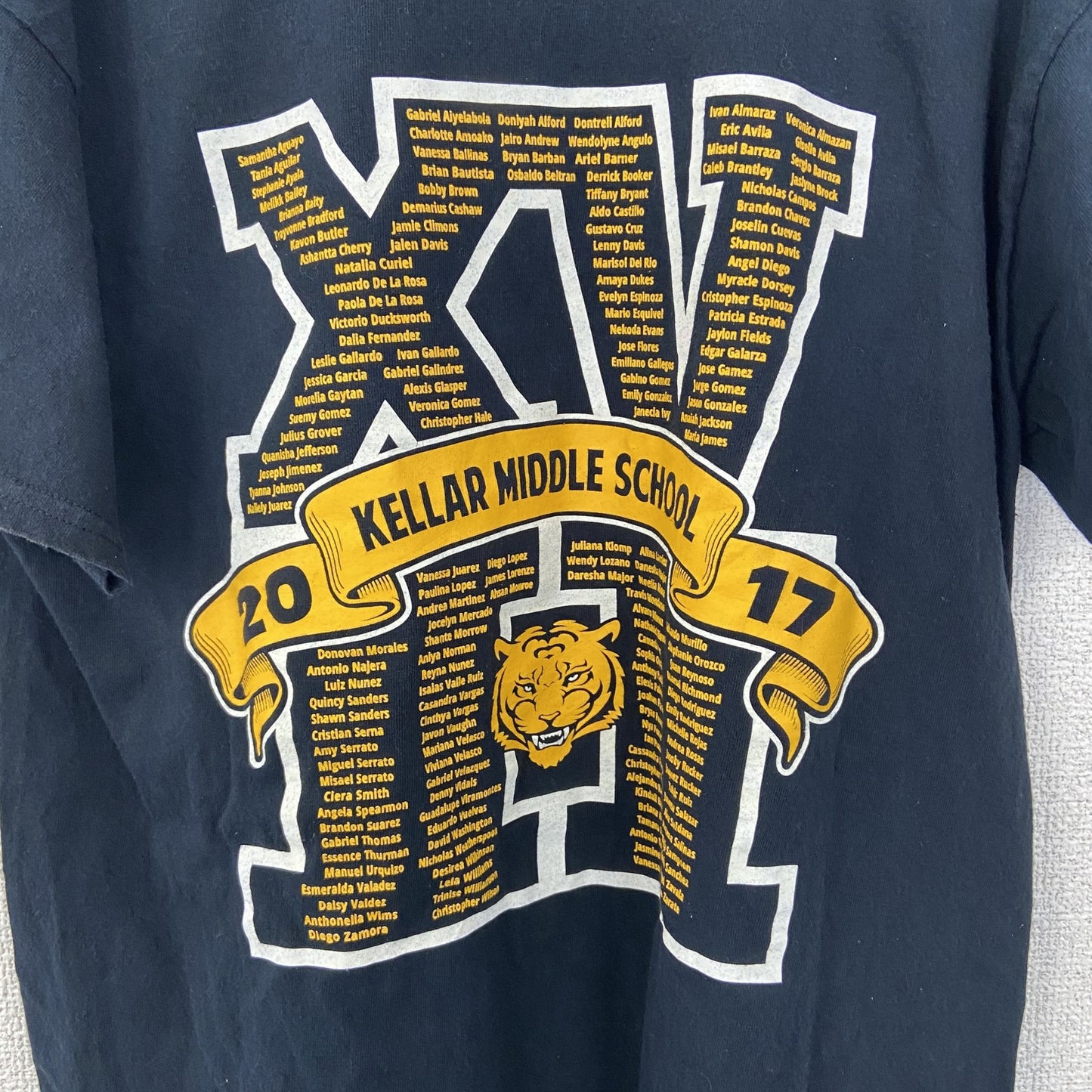 古着 used　ノーブランド　半袖プリントデザインTシャツ　ケラー ミドル スクール　虎　クルーネック　カジュアル　黒　Mサイズ